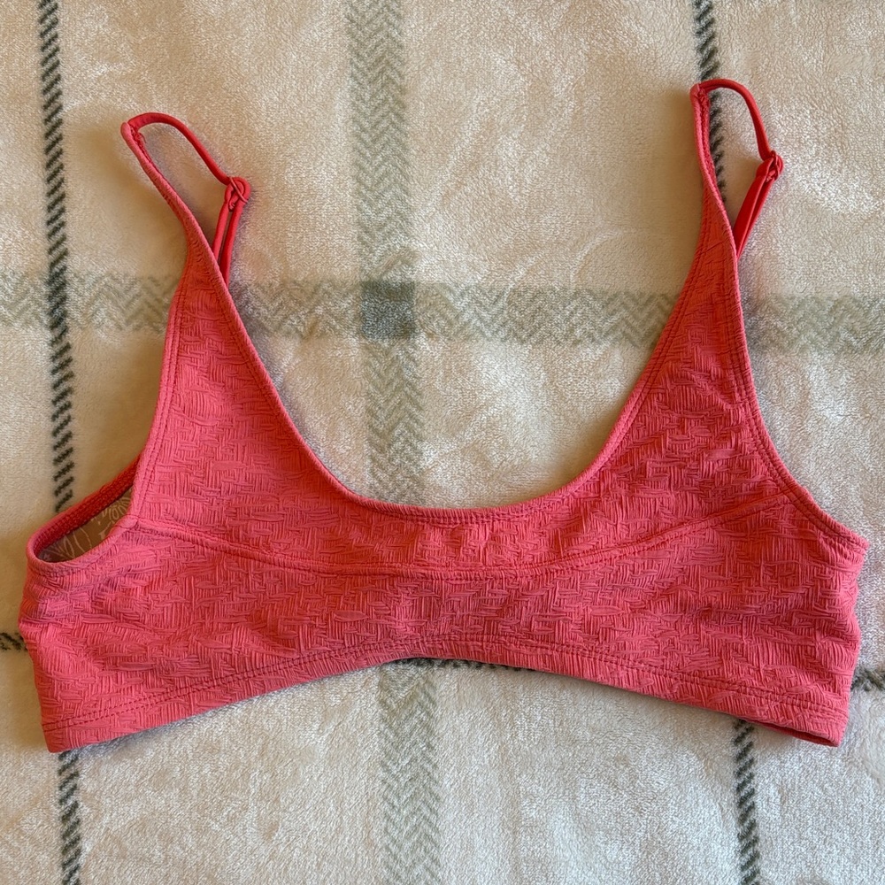 Free People Coral Textured Bikini Top